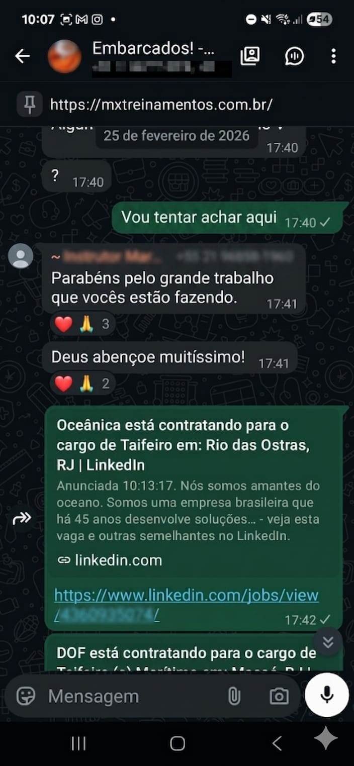 Mensagem de aluno parabenizando o trabalho da MX Treinamentos
