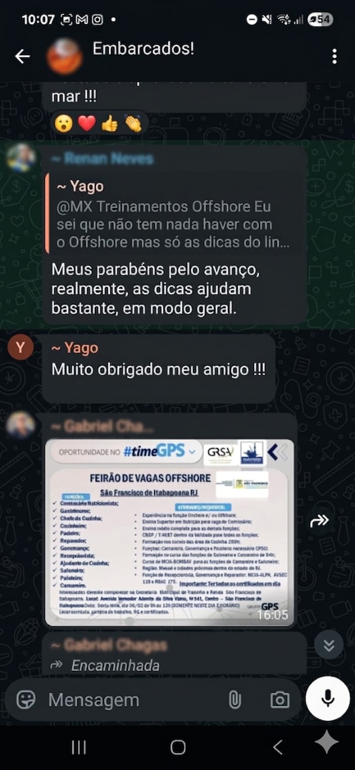 Aluno comemora avanço e oportunidades de vagas offshore
